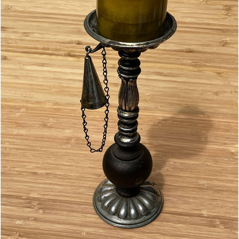 Vintage metal and wooden candle holder